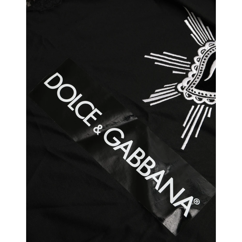 Dolce & Gabbana Zwart kanten T-shirt met Heilig Hart-print Black Dames