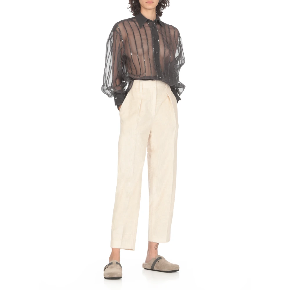 BRUNELLO CUCINELLI Zwarte Zijden Gestreepte Blouse met Pailletten Black Dames