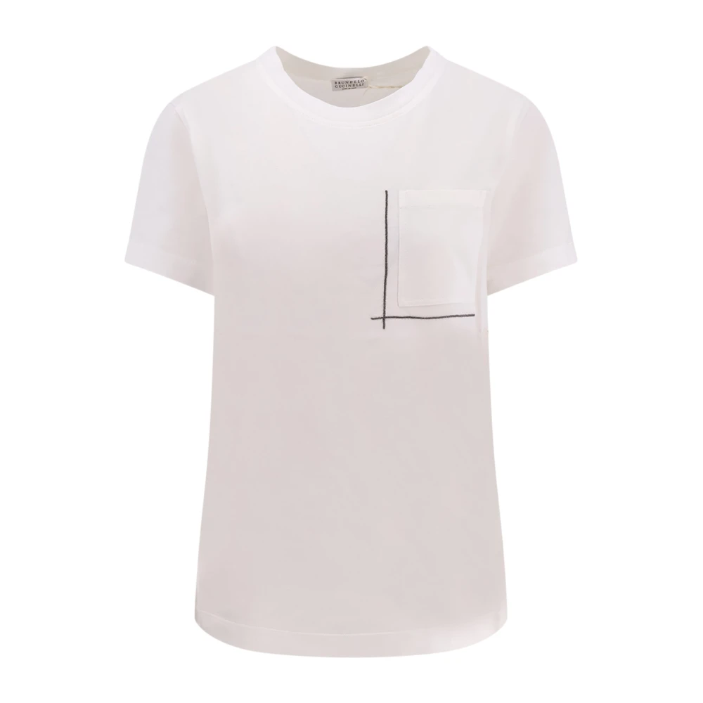 BRUNELLO CUCINELLI Katoenen T-shirt met Monili-detail White Dames