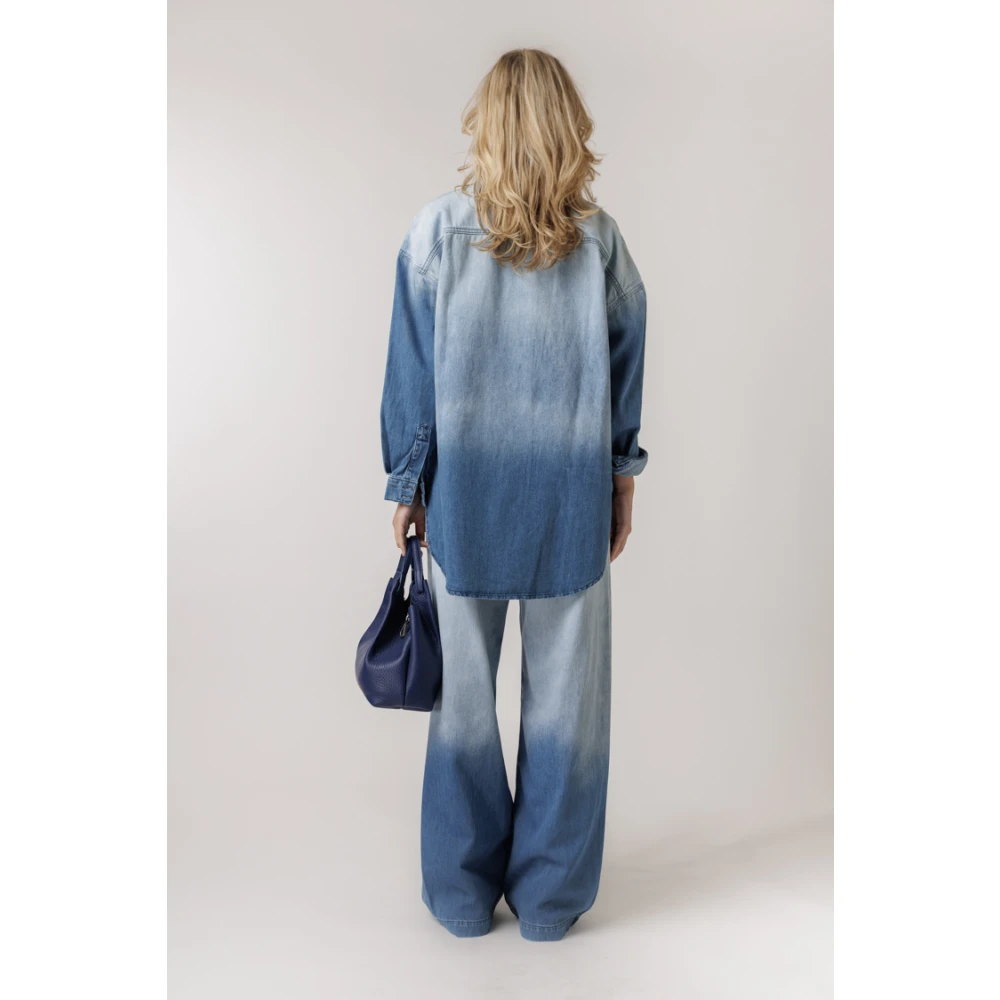 My Essential Wardrobe Blauwe Dip Dye Denim Blouse Oversized Blue Dames