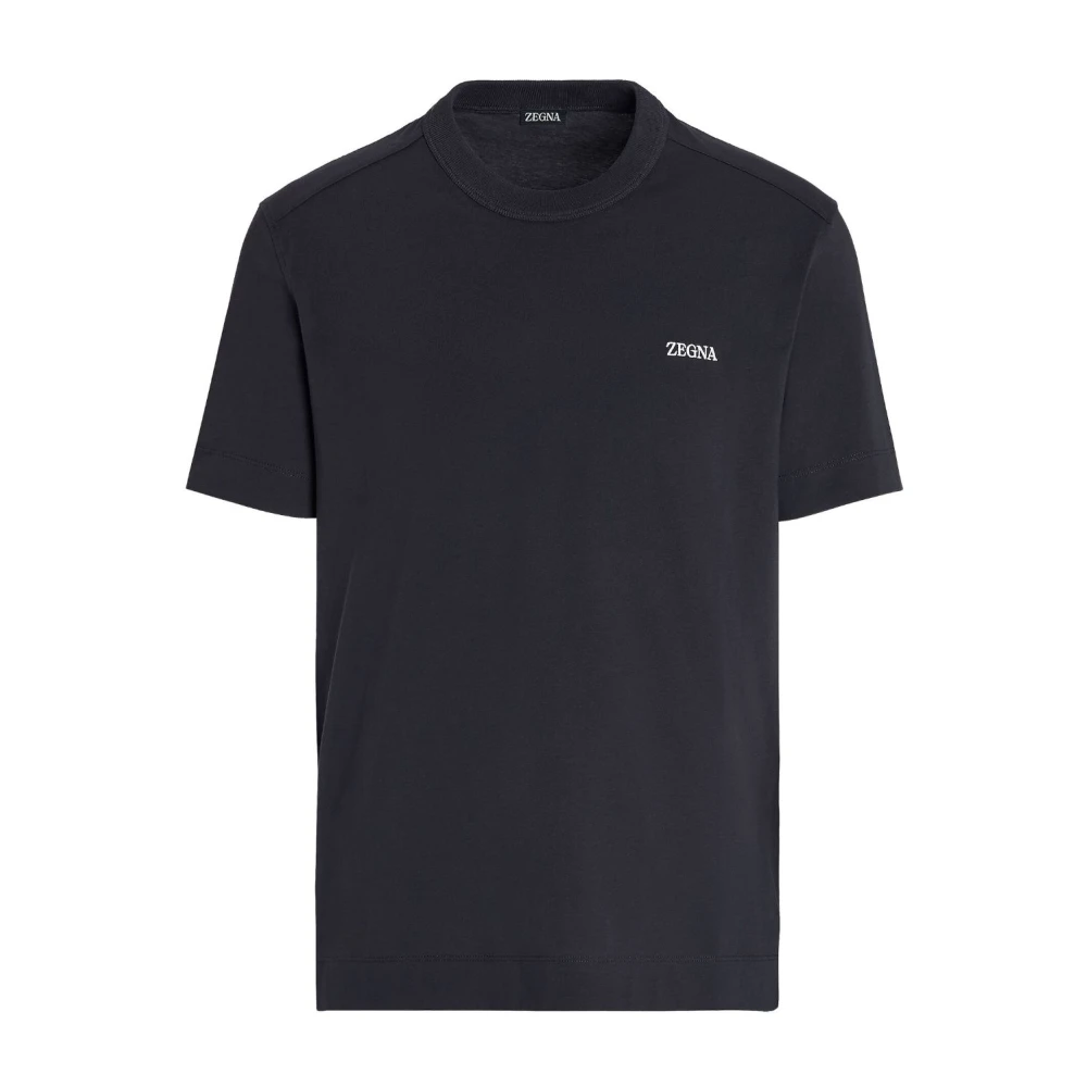 Ermenegildo Zegna Blauw Katoen Logo Geborduurd T-shirt Blue Heren