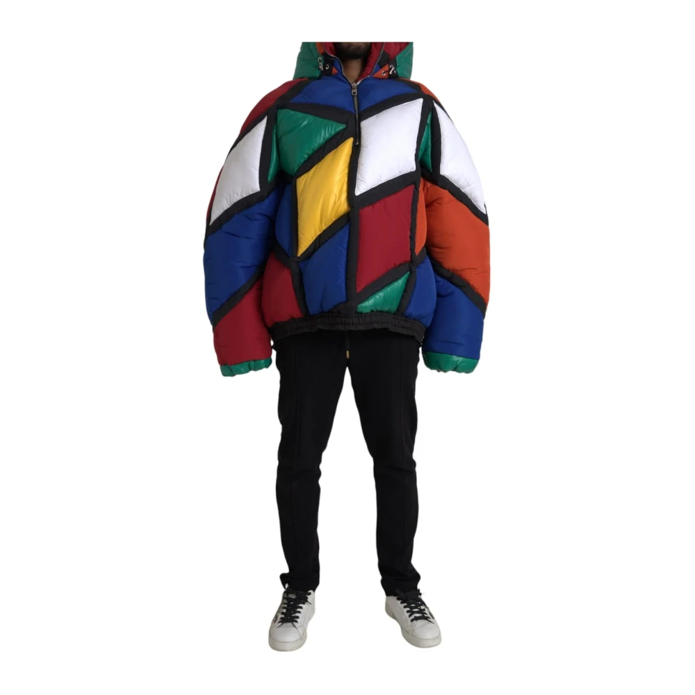 Dolce & Gabbana Men's Multicolor Winter Jackets, Xl, Geometric Patchwork Puffer Jacket
