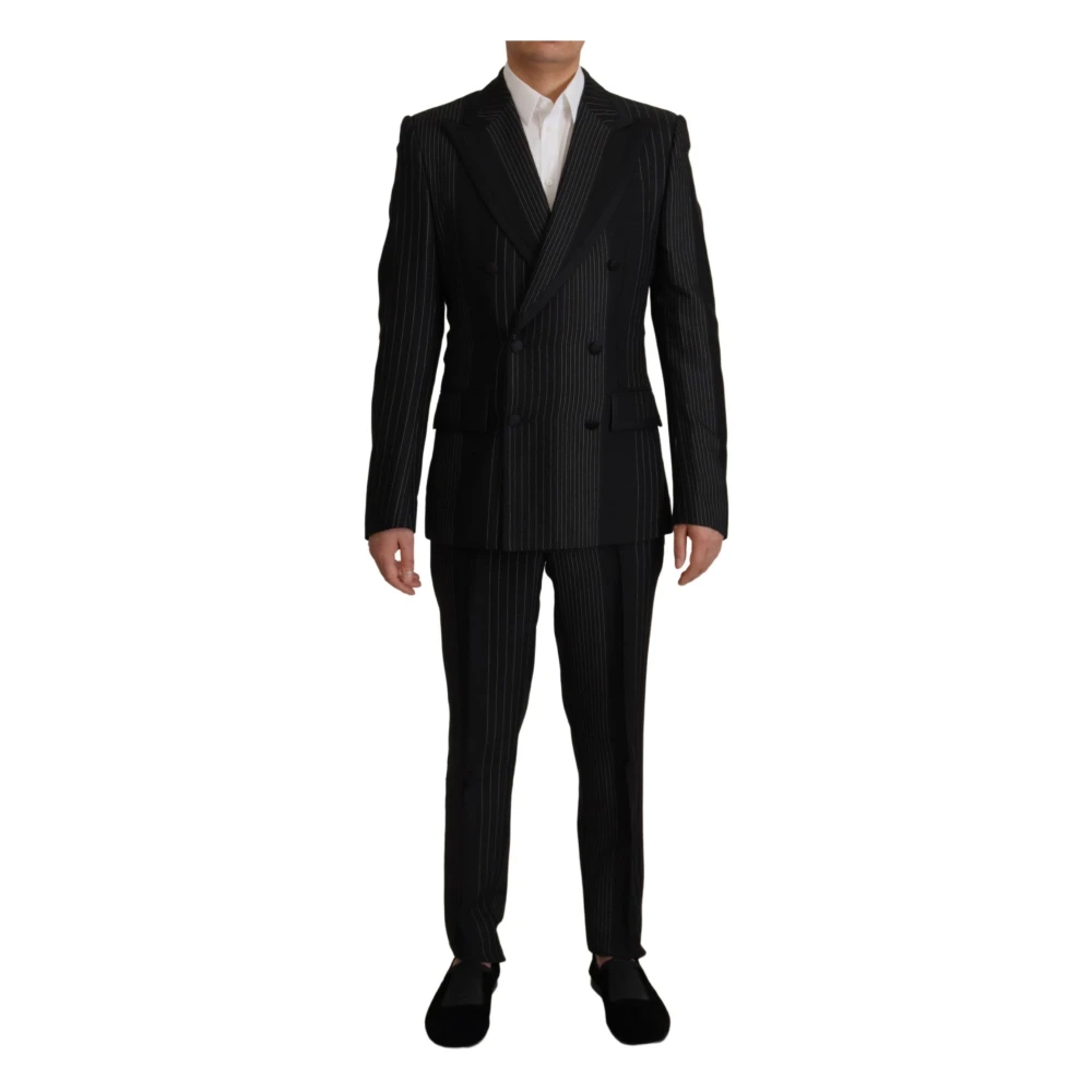 Dolce & Gabbana Men's Black Double Breasted Suits,, Elegant Striped Suit Slim Fit Medium