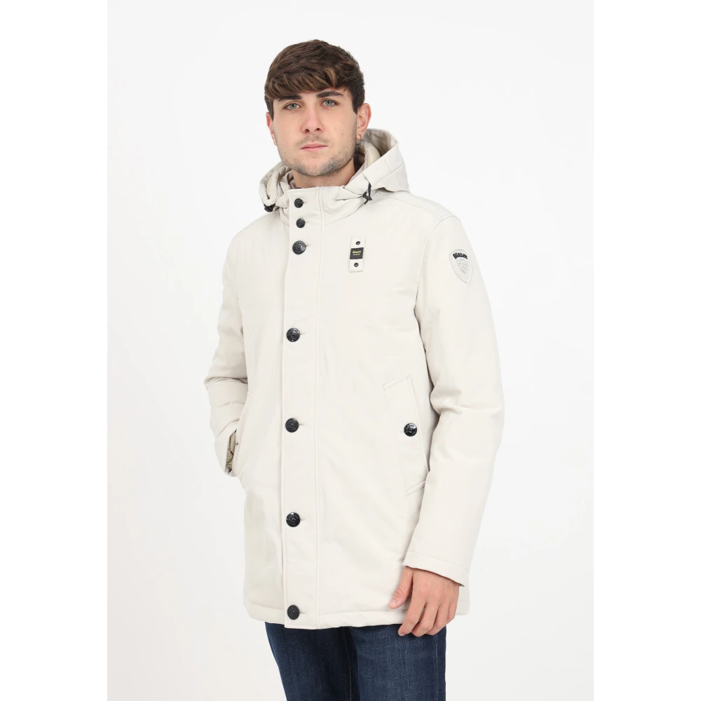 Blauer Lange Neopreen Parka met Afneembare Capuchon Beige Heren