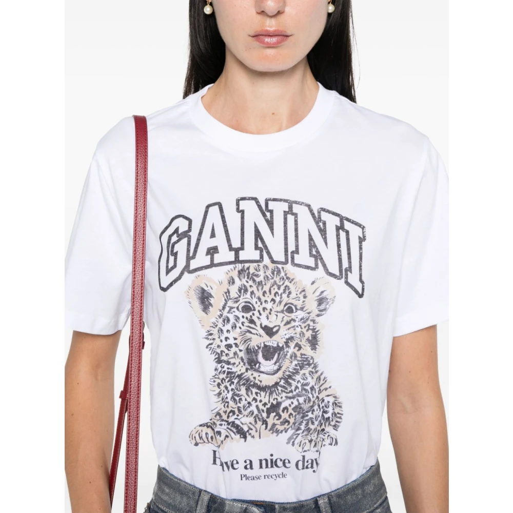 Ganni Luipaard Relaxed T-shirt White Dames