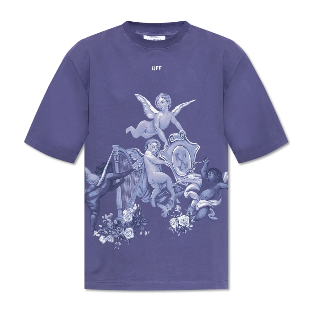 Off White T-shirt met logo Purple Heren