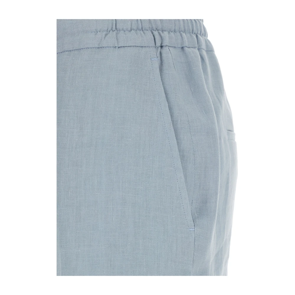 Eleventy Blauwe Linnen Trekkoord Taillebroek Blue Dames