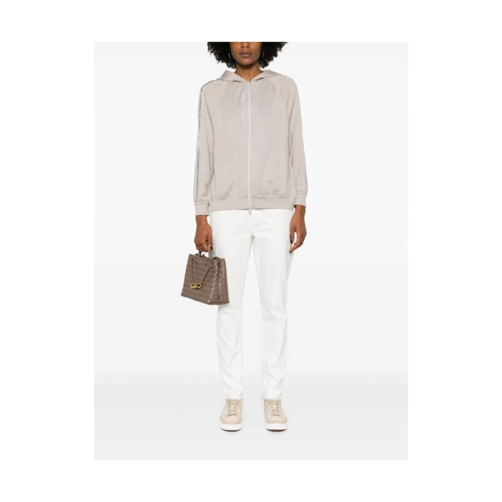 BRUNELLO CUCINELLI Lichtgewicht Jersey Hoodie met Monili Kettingdetail Gray Dames