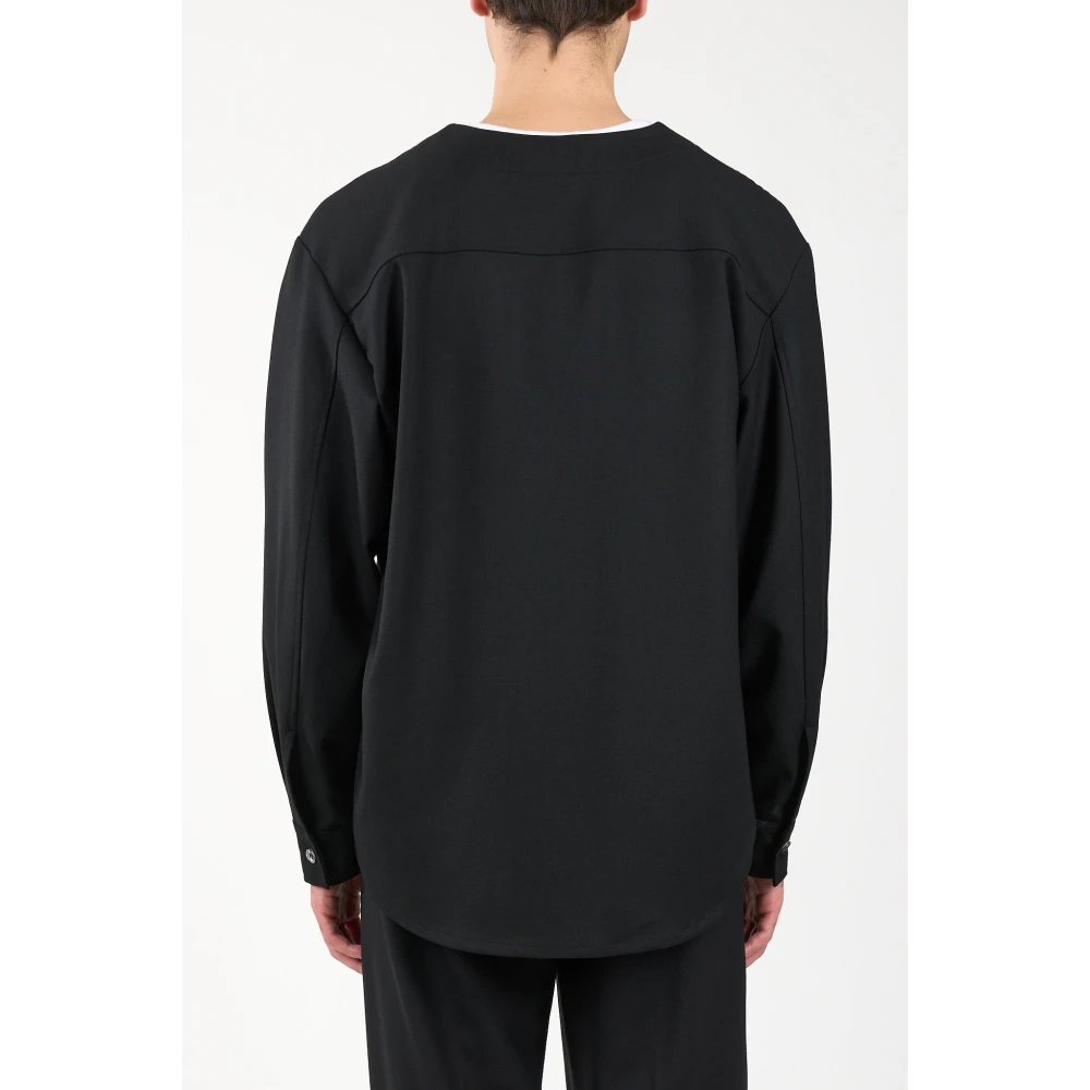 Mauro Grifoni Wollen overhemd met V-hals en zakken Black Heren