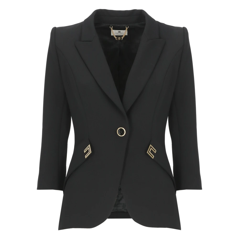 Elisabetta Franchi Women's Black Blazers, S, Single-Breasted Blazer Jacket