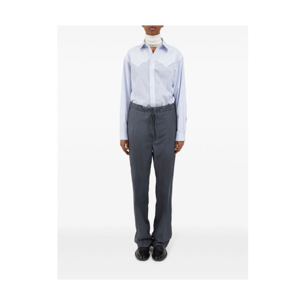 Maison Margiela Grijze Wollen Blend Signature Broek Gray Dames