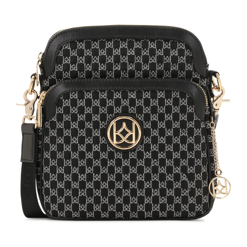 Kazar Zwarte messenger-tas in urban stijl versierd met een grijs geborduurd patroon Black Dames