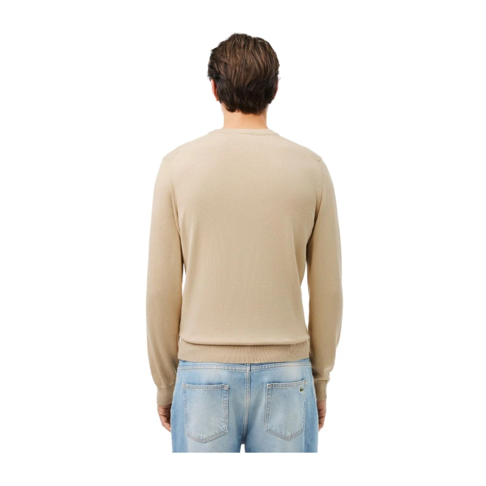 Lacoste Basis Ronde Hals Gebreide Trui Beige Heren