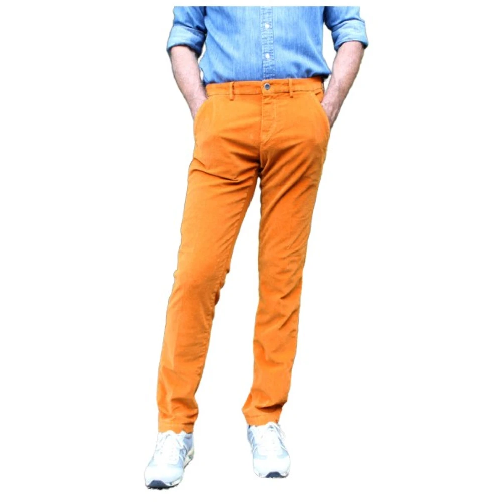 Mason's Slim Fit Fluweel Katoenen Chino Broek Orange Heren