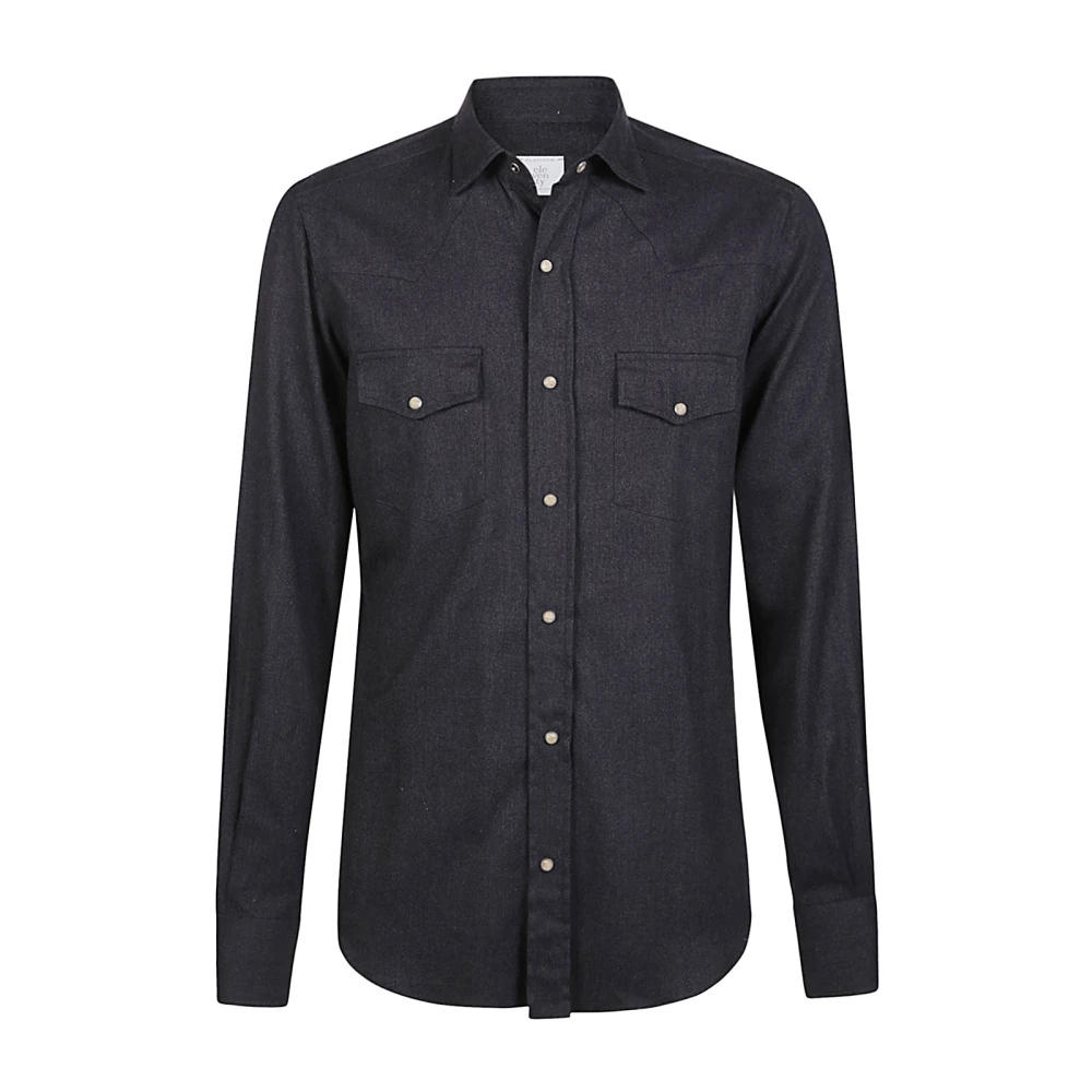 Eleventy Katoen Lyocell Shirt Texas Stijl Black Heren