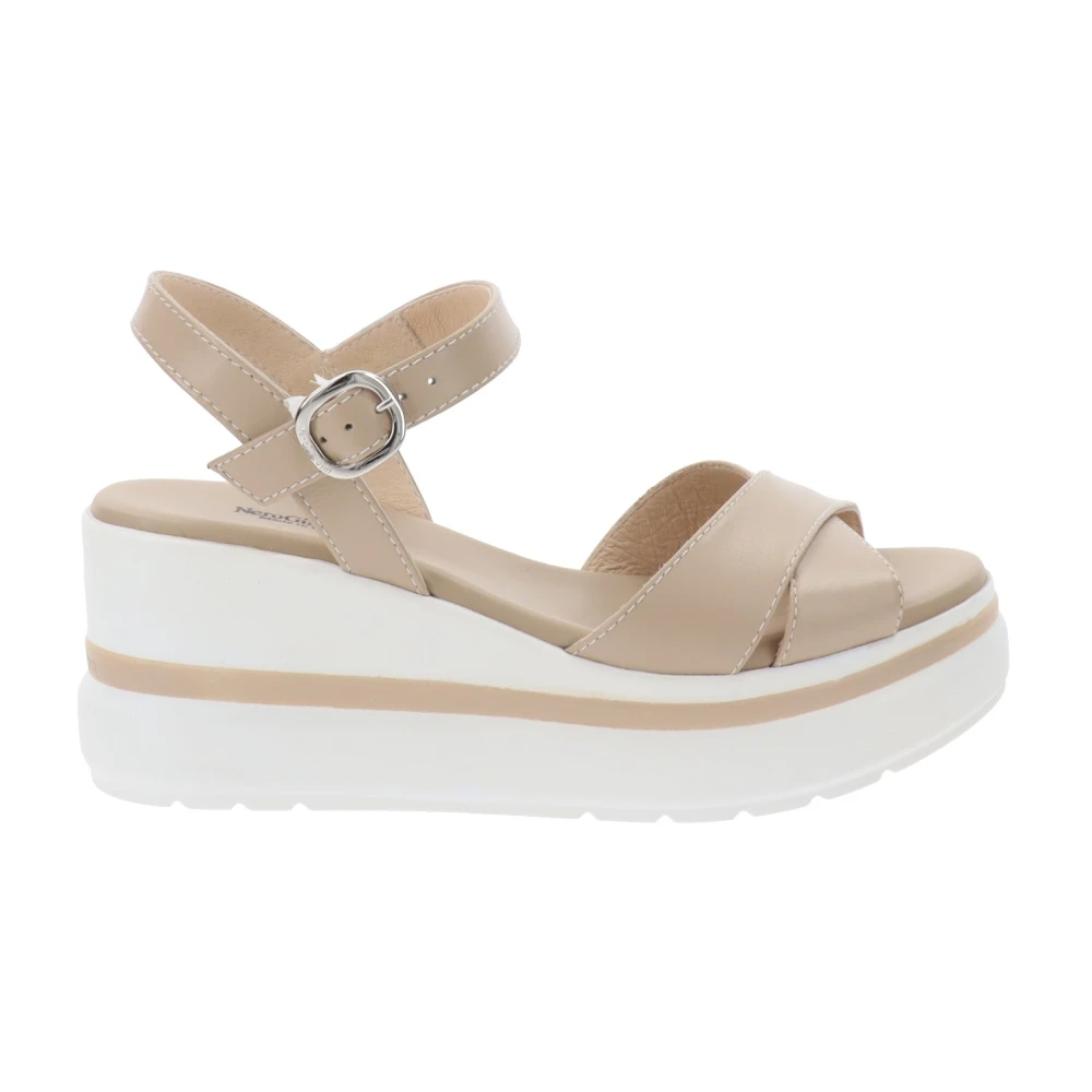 Nerogiardini Leather Women's Sandals Elegant And Comfortable - Female - Wedges - Beige - 7 Uk - Shoes