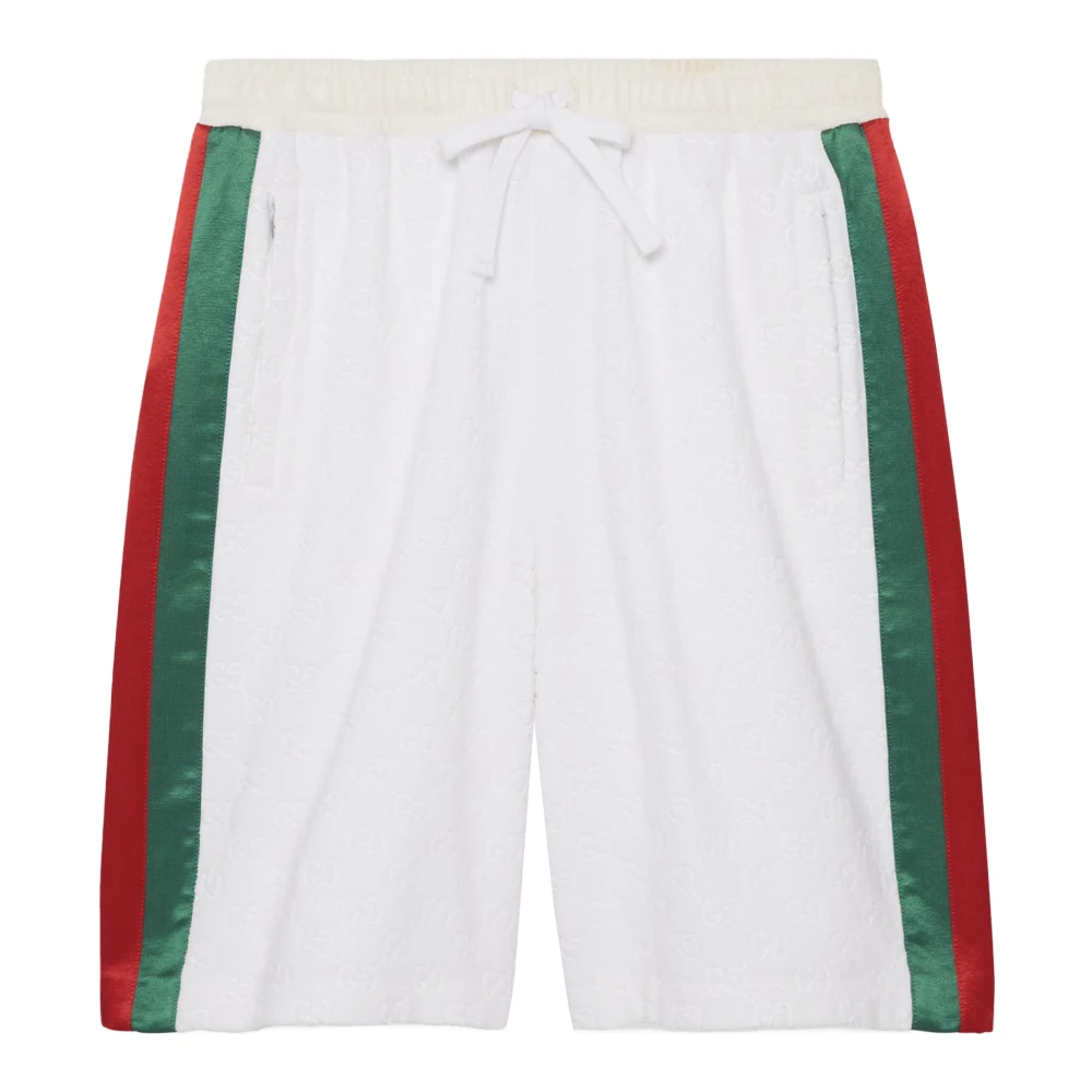 Gucci Logo Web Detail Terry Cloth Shorts White Heren