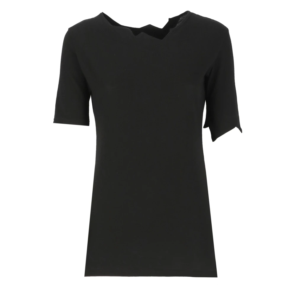 Yohji Yamamoto Zwart Asymmetrisch Ronde Hals T-shirt Black Dames