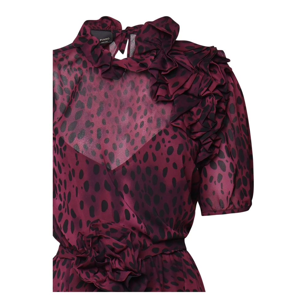 pinko Animalier Ruche Kraag Jurk met Transparantie Red Dames