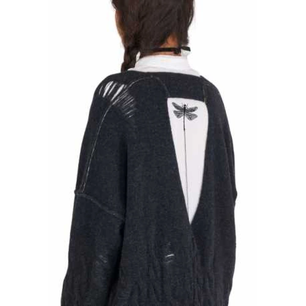 Isabel Benenato Witte Lange Shirt met Zwarte Libelle Borduurwerk White Dames