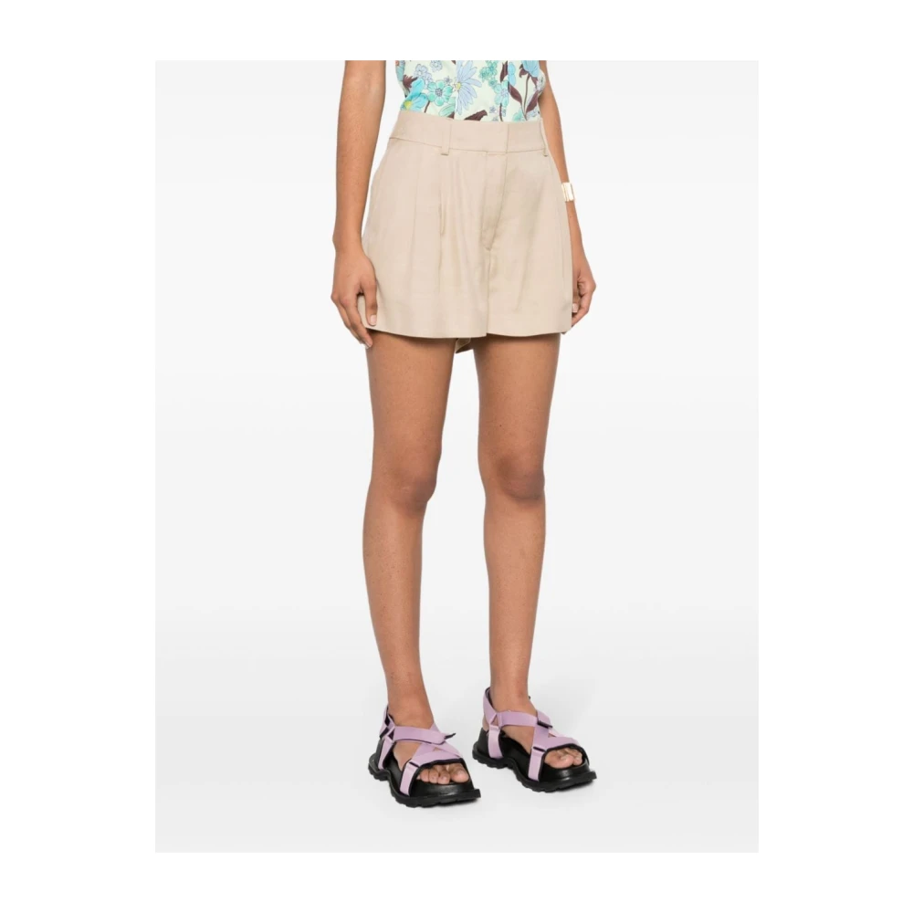Stella Mccartney Geborduurde Shorts in Lichtgewicht Viscose Beige Dames