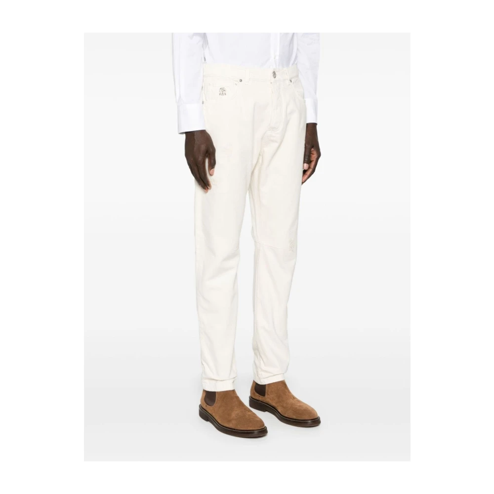 BRUNELLO CUCINELLI Witte Denim Broek met Gescheurde Details White Heren