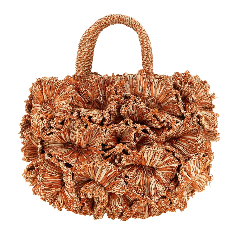 Ibeliv Vrouw Oranje Tassen Dames, One Size, Leer, Gehaakte Raffia Handtas
