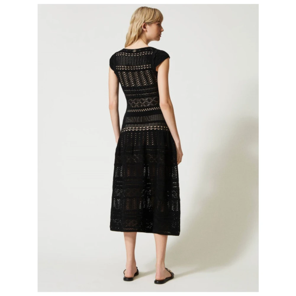 Twinset Gebreide kanten jurk met transparante details Black Dames