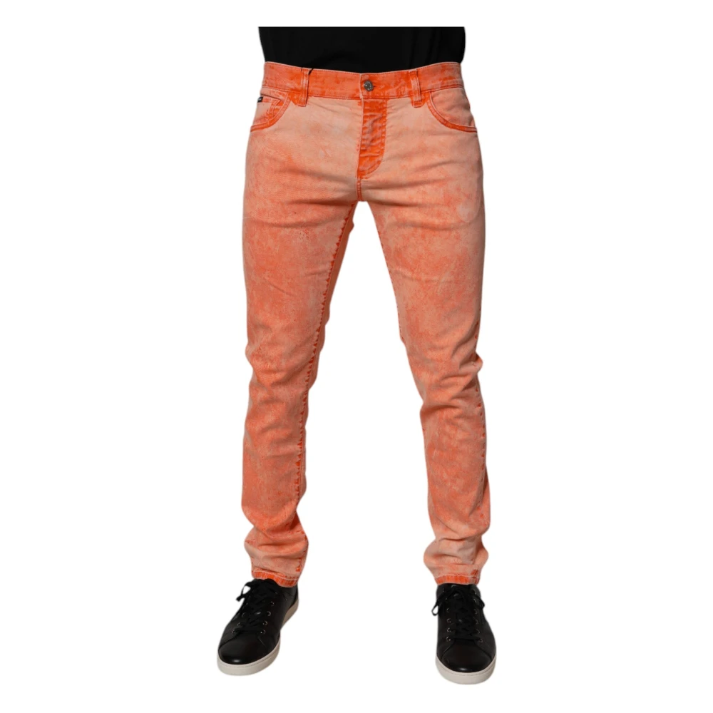 Dolce & Gabbana Men's Orange Slim Fit Jeans, L, Skinny Denim Jeans