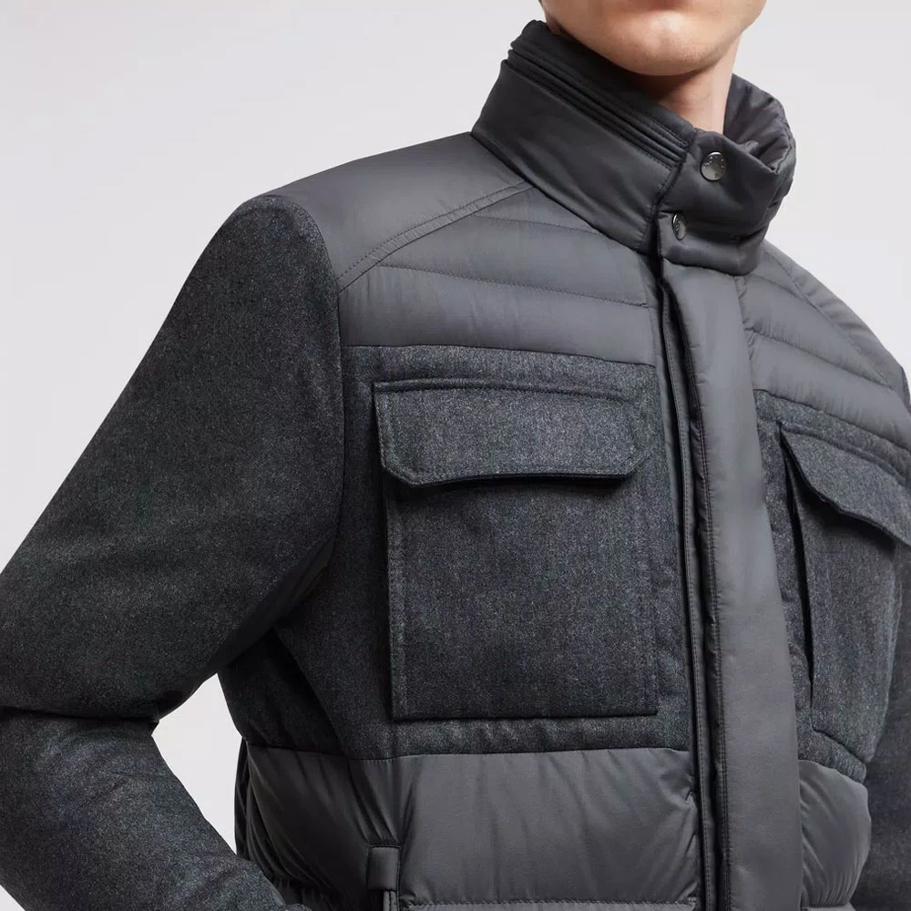Moncler Korte donsjas met wollen details Gray Heren