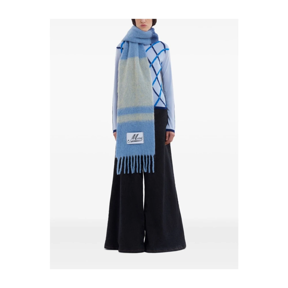 Marni Blauwe Gestreepte Mohair-Wol Sjaal Blue Dames