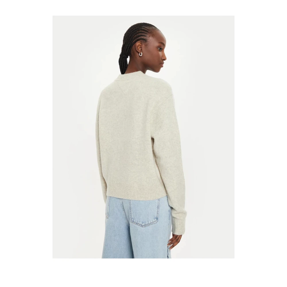Tommy Jeans Vlag Logo Trui Korte Pasvorm Beige Dames