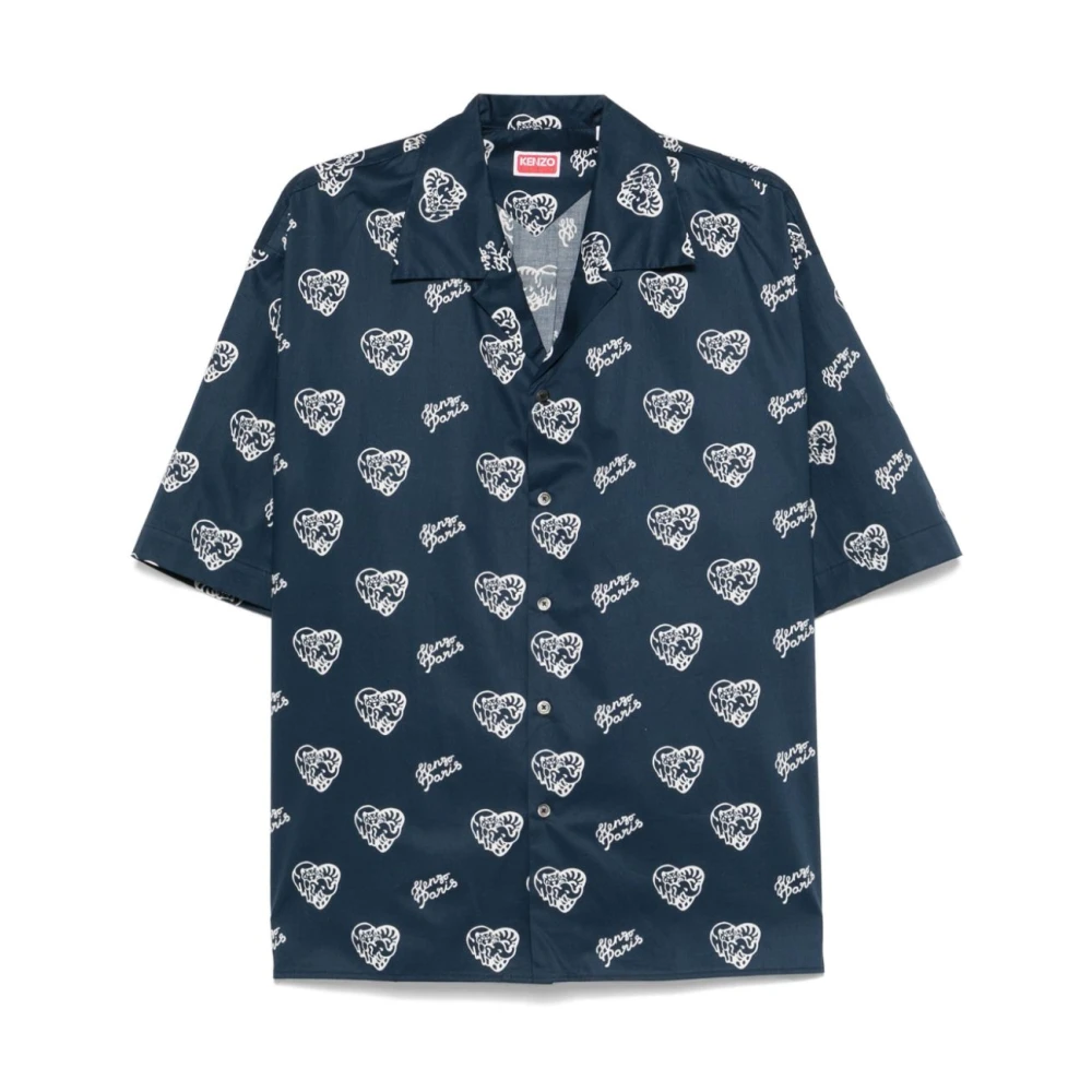 Kenzo Grafische Print Camp Kraag Shirt Blue Heren