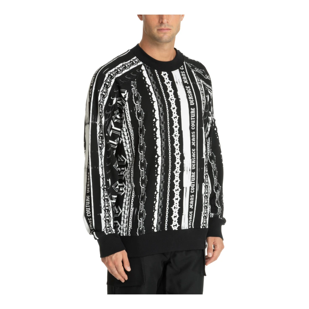 Versace Jeans Couture Abstracte Strepen Logo Sweatshirt Black Heren