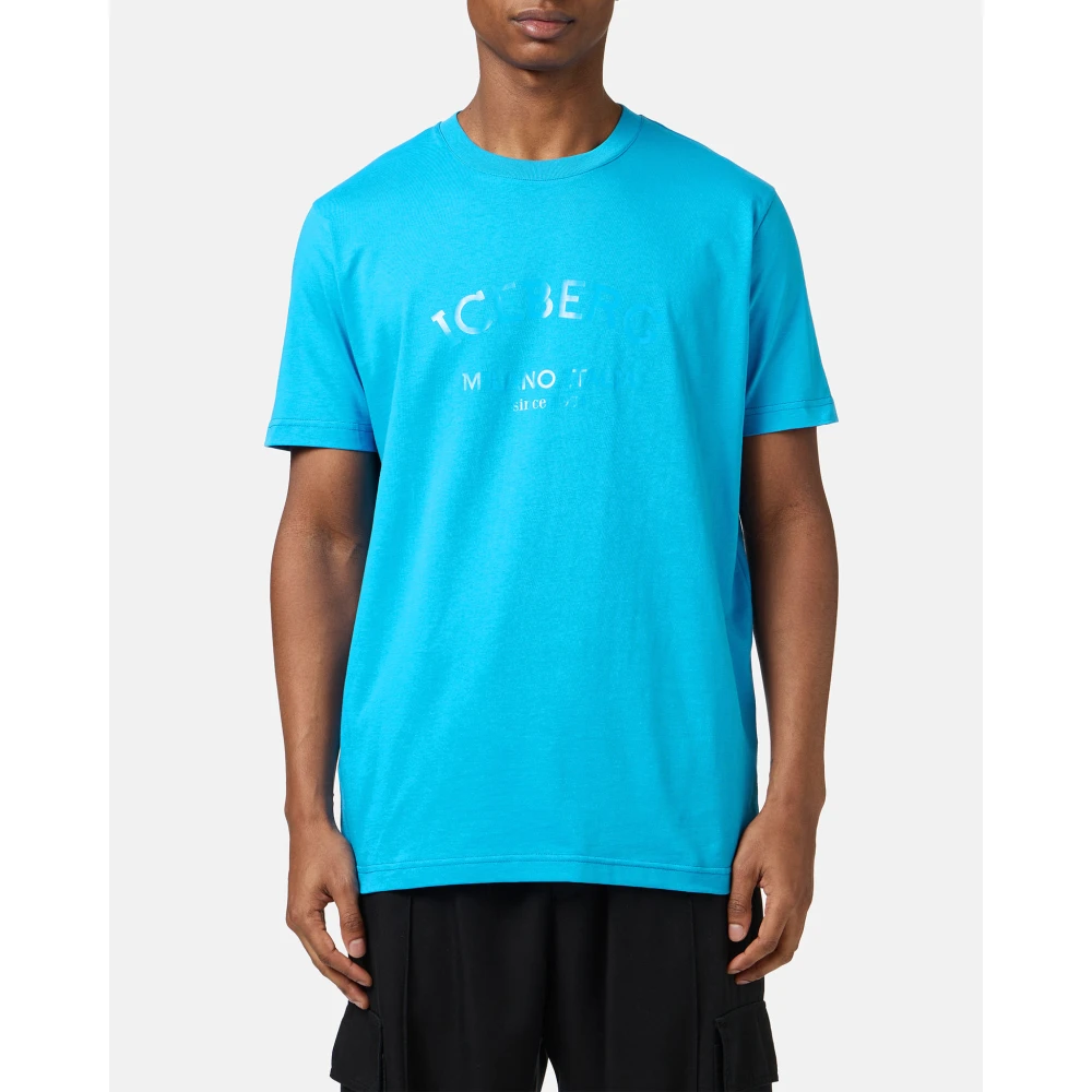 Iceberg Kobaltblauw katoenen jersey T-shirt met logo Blue Heren