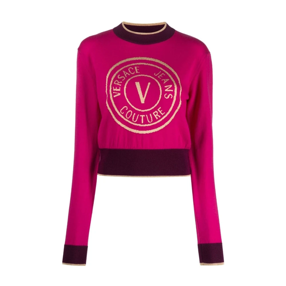 Versace Jeans Couture Logo Gebreide Trui Pink Dames