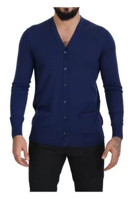 Blå Ull V-ringad Cardigan Tröja