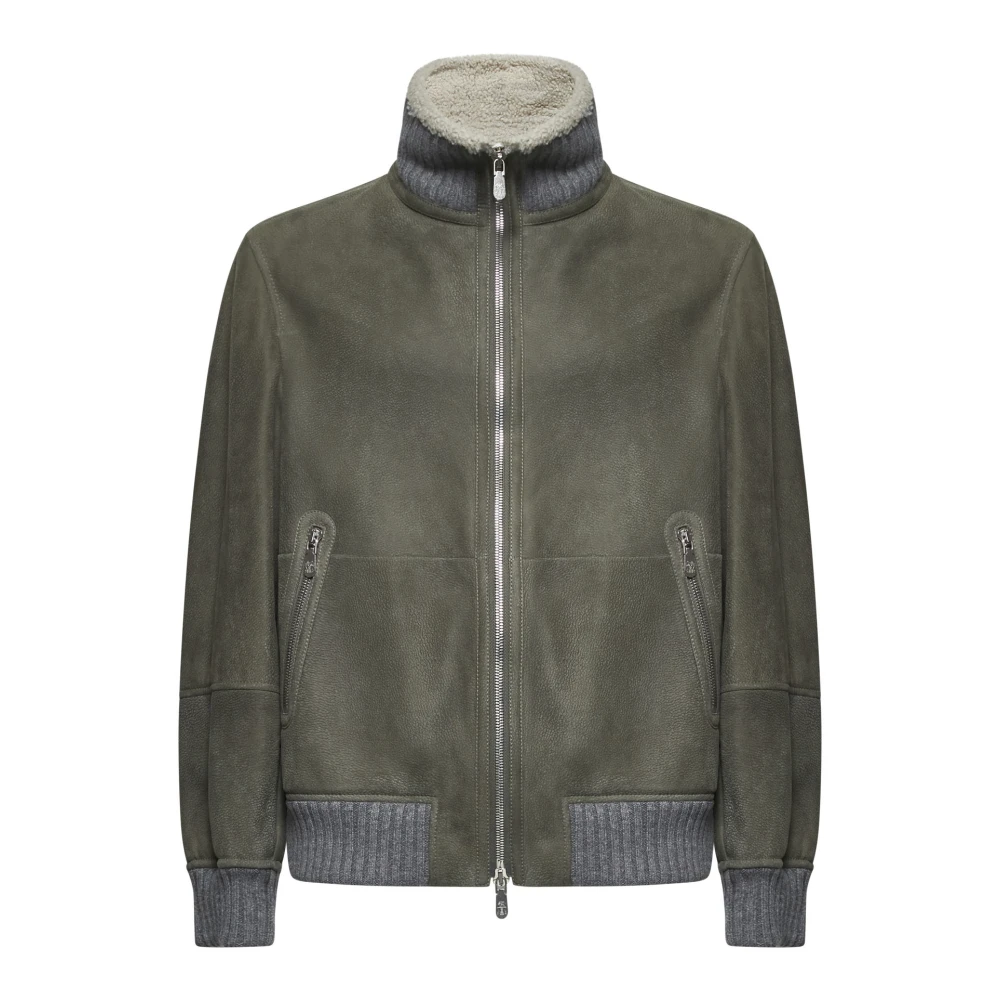 BRUNELLO CUCINELLI Groene Shearling Bomberjack Green Heren
