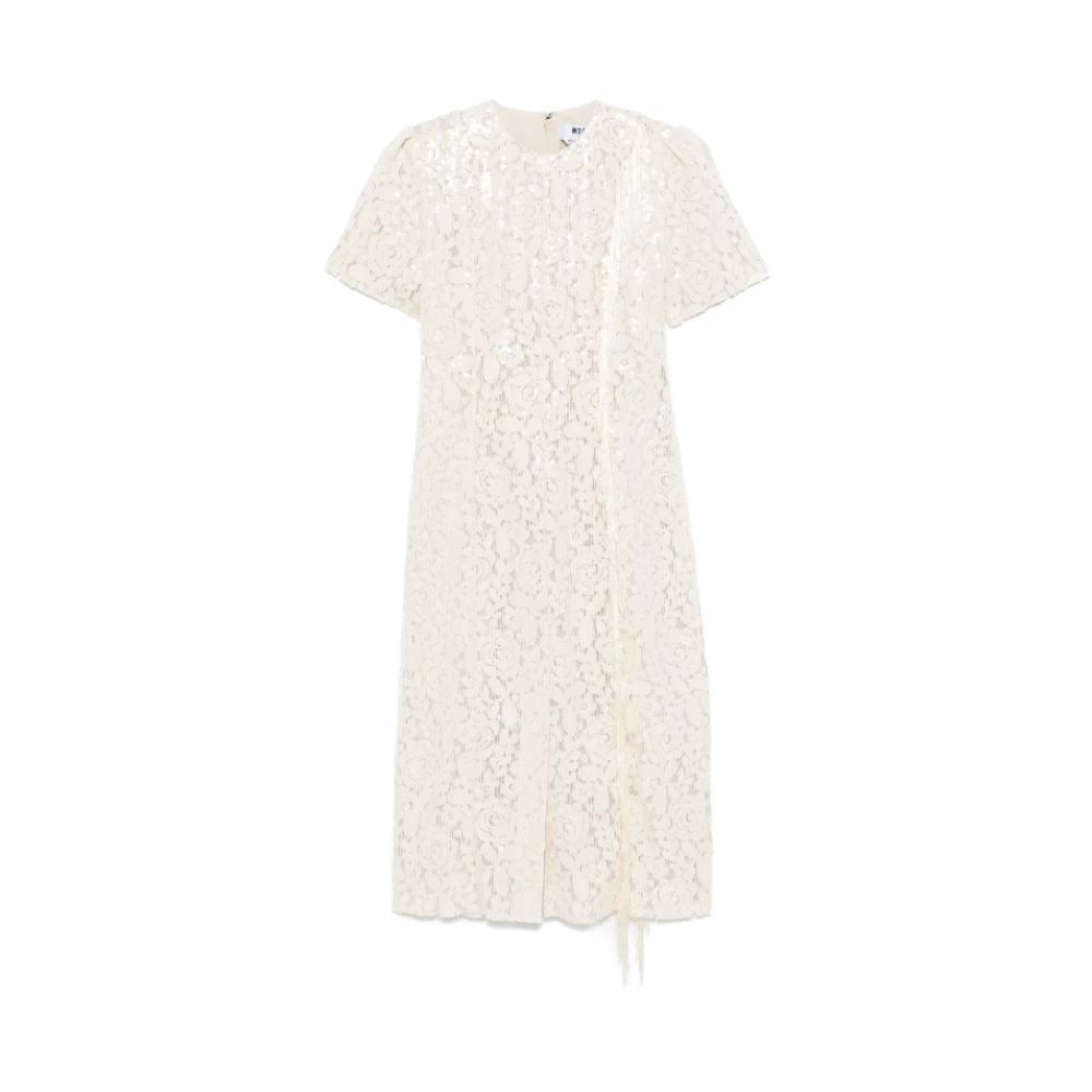 Msgm Bloemen Pailletten Midi Jurk Beige Dames