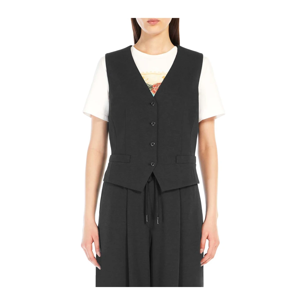 Max Mara Zwarte Jersey Katoenen Gilet Jas Black Dames