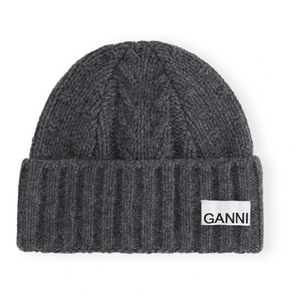 Ganni Frost Gray Cable Beanie Gray Dames