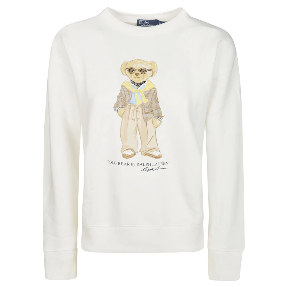 Ralph Lauren Nevis Katoenmix Crewneck Sweatshirt met Polo Bear Grafisch White Dames