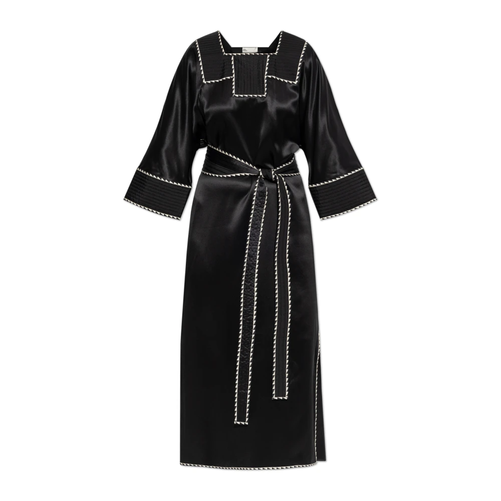 TORY BURCH Zijden jurk met riem Black Dames