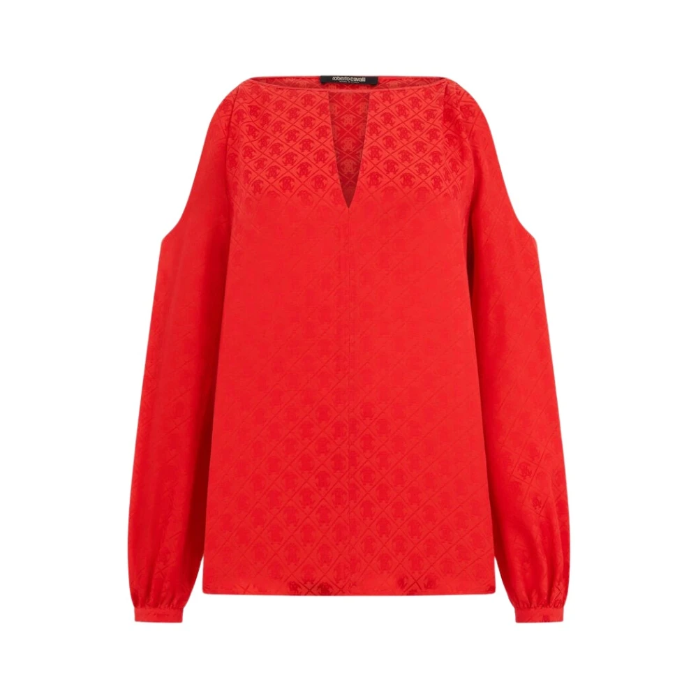 Roberto Cavalli Women's Red Silk Blouse With Rc Print