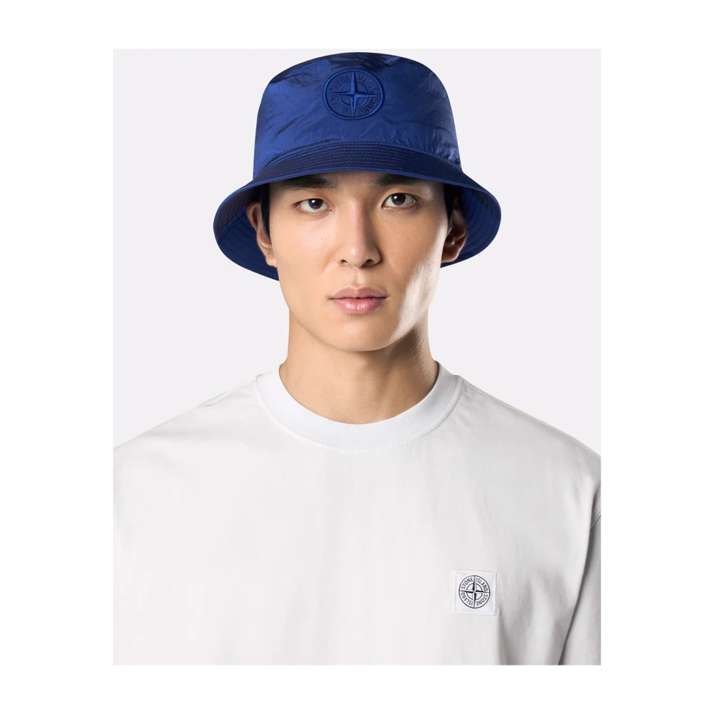 Stone Island Blauwe Nylon Metalen Bucket Hoed Blue Heren