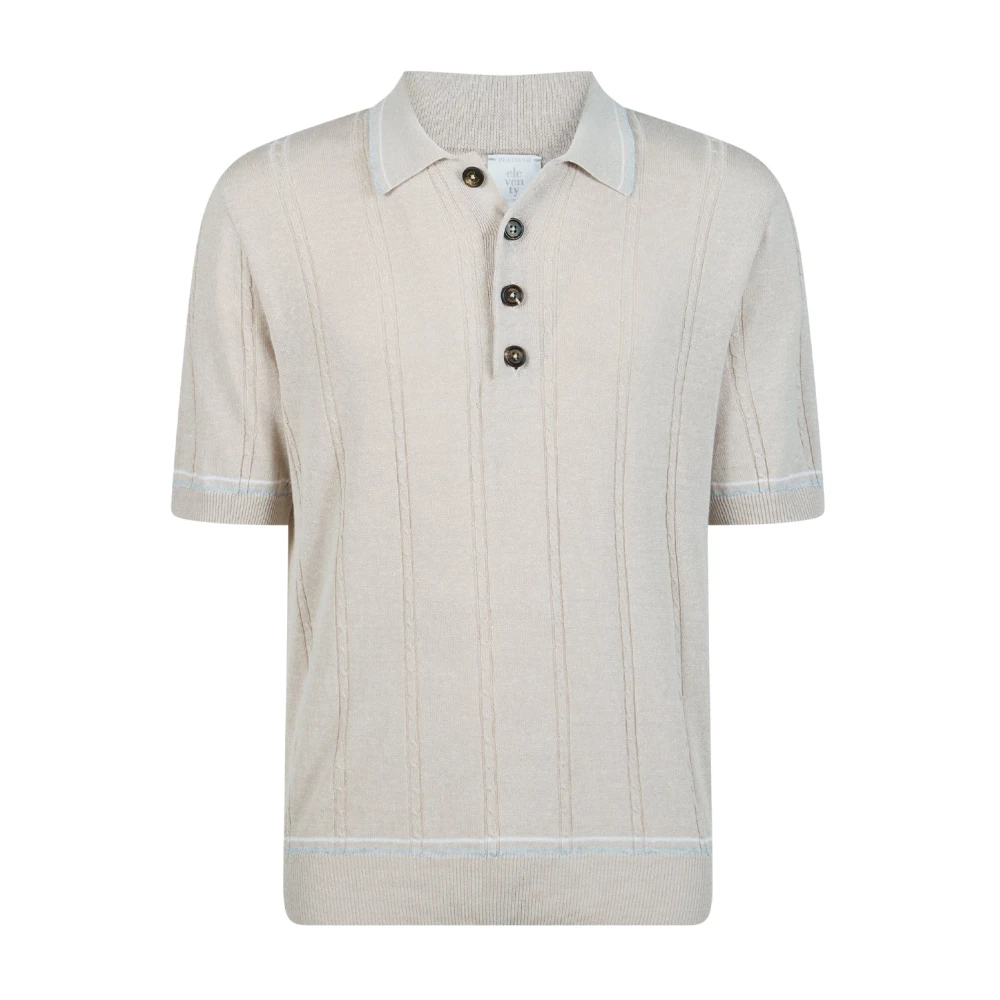 Eleventy Men's Beige Round-Neck Knitwear, S, Maglia Polo 4 Bottoni