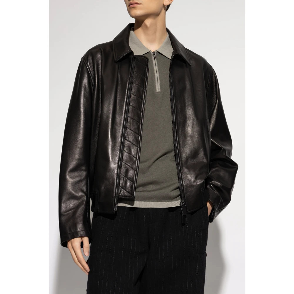 Emporio Armani Leren jas Black Heren