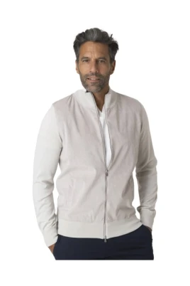 Beige zip-up bi-material vest
