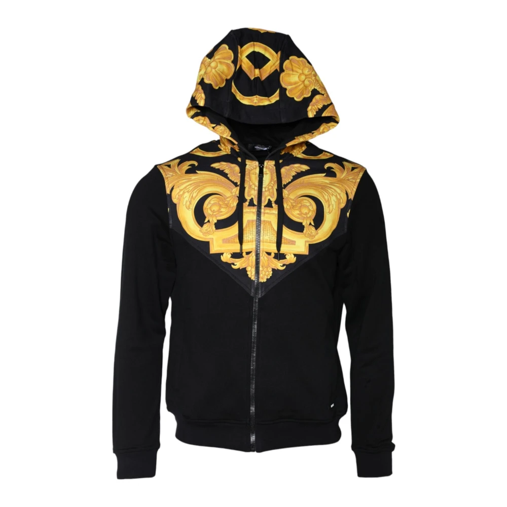 Versace Zwarte Katoenen Full Zip Hoodie Sweatshirt Black Heren