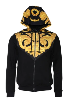 Svart Bomull Full Zip Hoodie Sweatshirt